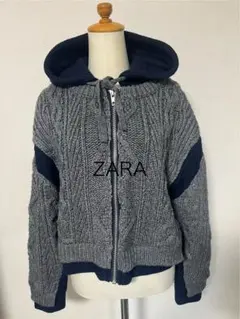 ZARA ケーブルニット フード付き ジャケット