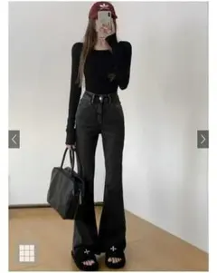 GRL グレイル フレアデニムパンツ [at2201] ブラック L