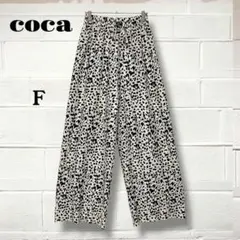 コカ　ウェーブプリーツパンツ　レオパード　イージーパンツ　ウエストゴム　薄手　F