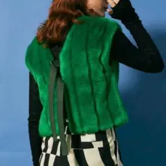 極美品♪メゾンスペシャル 前後2way ヴィーガンファー ベスト グリーン