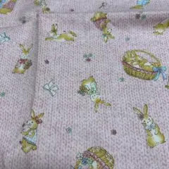 シーチング 生地 カゴうさぎ 動物 アニマル バスケット 花 リボン ハギレ