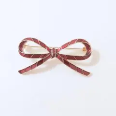 リボン ブローチ・ 赤 ボルドー レトロ クラシック c1-3309