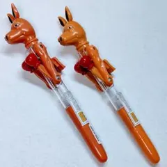 オーストラリア土産カンガルー ボクシング 光るボールペン 2本セット 良品中古