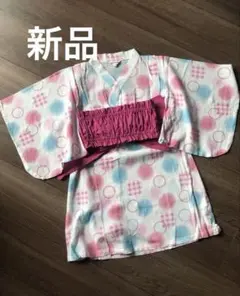 新品シューラルー　カラフル水玉模様浴衣 90cm ピンクリボン付き