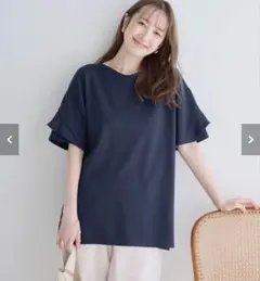 ネイビー 半袖 フリルスリーブ チュニック丈のサムネイル