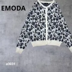 【エモダ】 カーディガン ペイズリー柄ニット 長袖 カジュアル　ホワイトF