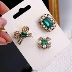 ブローチ 3点セット アンティーク調 パール ストーン ジャケット コート用