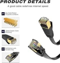 ☆CAT6 LANケーブル2m×2本 フラットタイプ ブラック 準拠1.5mm厚
