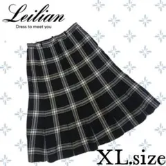 i27〚Leilian〛アンティークチェック柄 フレアスカートブラックXL寸