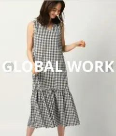 グローバルワーク ワンピース マキシ ノースリーブ Vネック ギンガムチェック