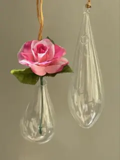 吊り下げ式ガラスフラワーベース2個セット