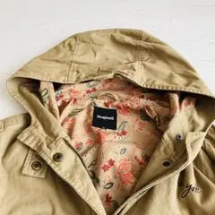 Desigual デシグアル 花柄刺繍 ミリタリーモッズコート フード付 36
