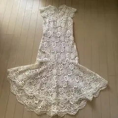 二次会やエレガントなレース花柄 ロングワンピース 半袖