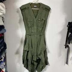 DIESELディーゼル ミリタリー ジレ ワンピースサイズXS カーキ 変形