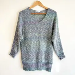 マルチカラー Vネックニットセーター 長袖