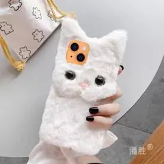 iphone14pro ファーケース　白猫