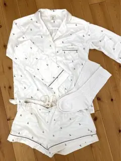 ジェラートピケ　チェリー柄ルームウェアセット（ホワイト）靴下付き　サイズFREE