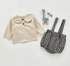 チェック柄 無地 サロペット セットアップ 66cm 60cm 韓国 キッズ
