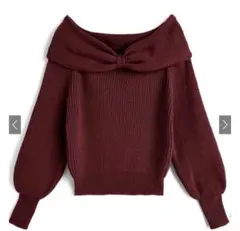 GRL リボンカラーオフショルダーニットトップス ボルドー