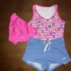 セパレート水着　3点セット　パット付　150 ピンク　水色