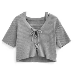 レースアップカーディガン×キャミソールニットアンサンブル[k9360e]