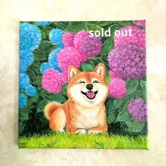 キャンバス油絵　専用　あじさいとかわいいにこにこ柴わんこ♪ キャンバス油絵 専用 あじさいとかわいいにこにこ柴わんこ♪ - メルカリ
