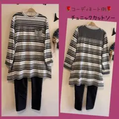 ⭐️ドラッグストアーズ ⭐️モノトーンボーダー　　　　チュニックカットソー　ゆったり