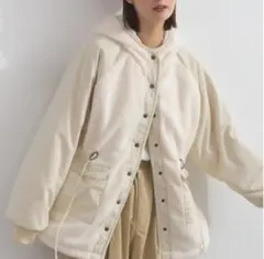 ルピリアン 異素材切替 ミドル丈コート 中綿コート アウター【ベージュ】