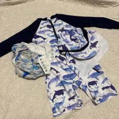 3点セットベビー水着セット（クジラ柄）95cm未満　帽子　水着　パンツ