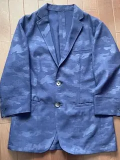 美品 コムサイズム ネイビー 迷彩 テーラードジャケット 7分丈 メンズMサイズ