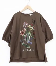 スカラー　scolar 162703：熱帯花柄 袖ギャザー入りTシャツのサムネイル
