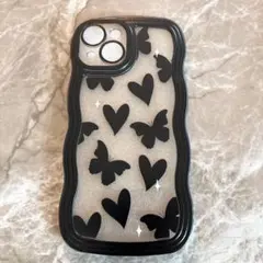 未使用　iPhone用 黒いハートと蝶のケース