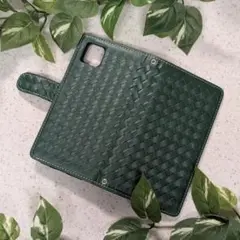 iPhone 13 ProMax 手帳型 ケース 編み込み グリーン 緑