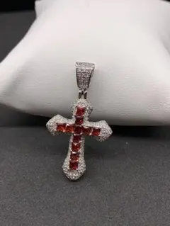 レッド ジルコニア ダイヤ 十字架 クロス ブリンブリン ネックレス ロザリオ
