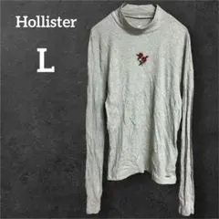 Hollister【L】グレー ハイネック リブカットソー 薄手 バラ刺繍のサムネイル