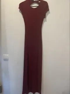 Reformation バーガンディ スリット入りロングドレス 半袖XS