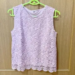 ユニクロ レースノースリーブT 花柄 ノースリーブ ピンク M