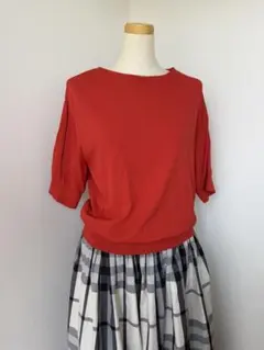 朱色　半袖ニット　ＵＮＦＩＬＯ　サマーニット