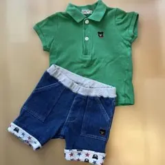 【ミキハウス DOUBLE.B】緑のポロシャツとデニムショートパンツ　80㎝のサムネイル