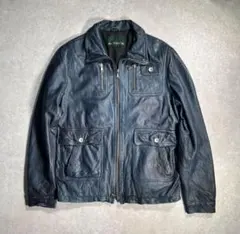 90s レザージャケット 本革 牛革 IDEAL ネイビー 短丈 古着 メンズ