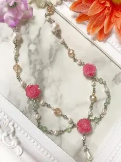 ❗️SALE❗️薔薇とコットンパールのネックレス