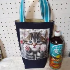 縦長トートバックパネル猫両面ハンドメイド