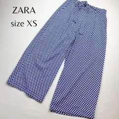 ZARA TRAFALUC ザラ ワイドパンツ XS 薄手 ブルー/ホワイト