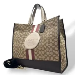 美品　コーチ　トートバッグ　茶　シグネチャー　キャンバス　2way　F