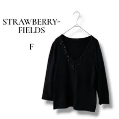 STRAWBERRY-FIELDS 七分袖シルクカーディガン　ブラック　フリー