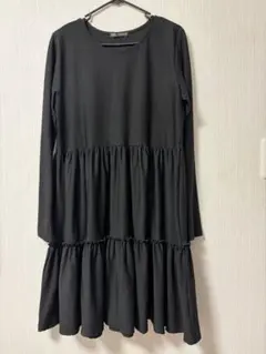 ZARA ティアードチュニック ミニワンピースブラック 長袖のサムネイル