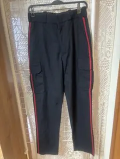 サイドライン カーゴパンツ ブラック レッド 古着 70s アメリカのサムネイル