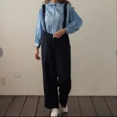 unminou サスペンダーワイドパンツ ネイビー - メルカリ