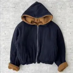 00s Y2K 短丈 フリース ボア フードジャケット ネイビー ストリート