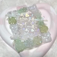 即購入OK❤︎硬質ケースデコ ホイップデコ 緑 リボン 薔薇 No.335